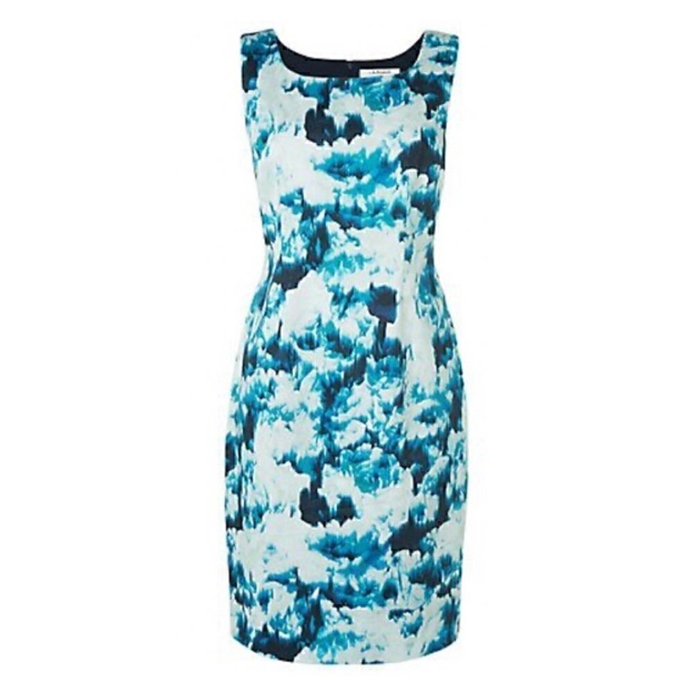 L.K. Bennett Dress 8 Dr. Roxette Knee Length Blue Print Party Vacation Cocktail